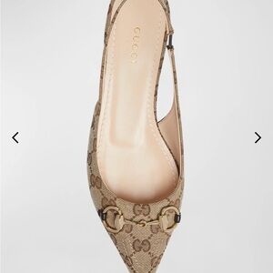 Gucci Beige Monogram Slingback Flats